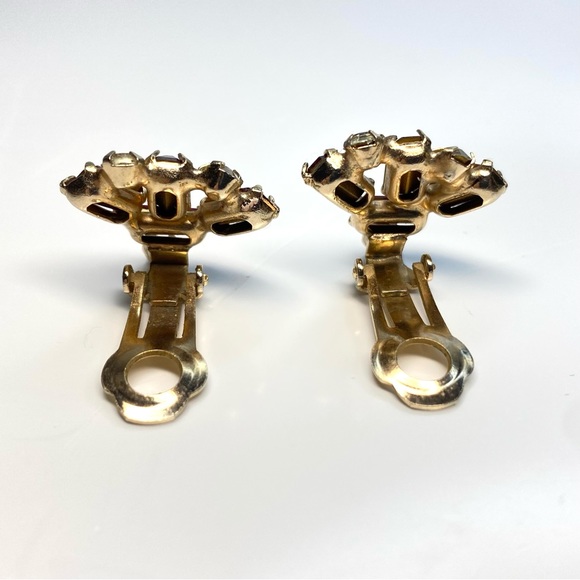 Vintage Faux Ruby and Diamond Clip On Earrings - Picture 2 of 4
